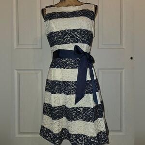 Robbie Bee Navy and White Lace Midi Dress